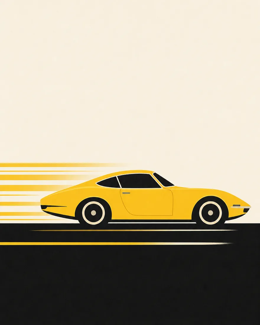 Ilustración de un auto deportivo amarillo en movimiento