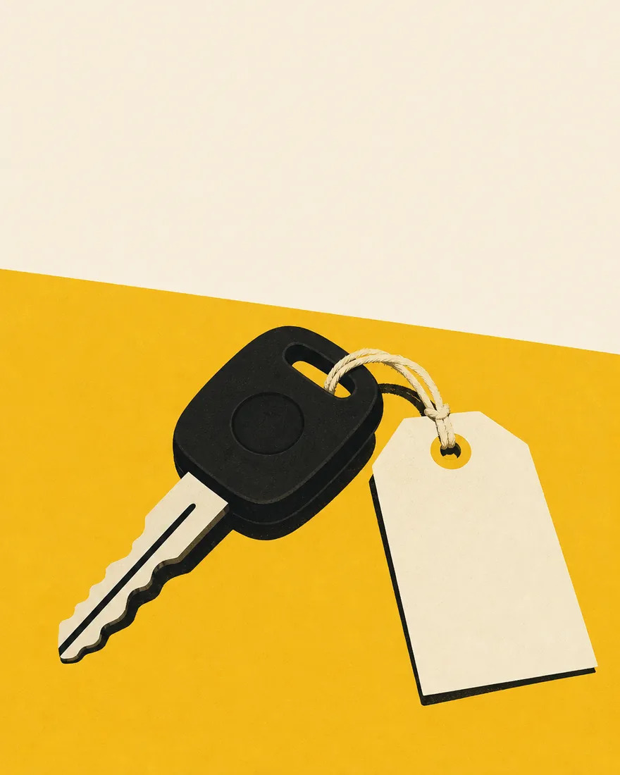 Ilustración de una llave de auto con una etiqueta